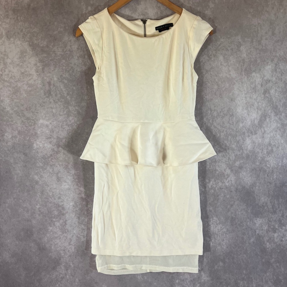 Alice + Olivia Peplum Dress Women XS Cream Off-White Cap Sleeve Exposed Zipper